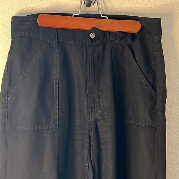 7 For All Mankind black wide leg high rise Sz 27 cropped pants belted - Picture 2 of 9